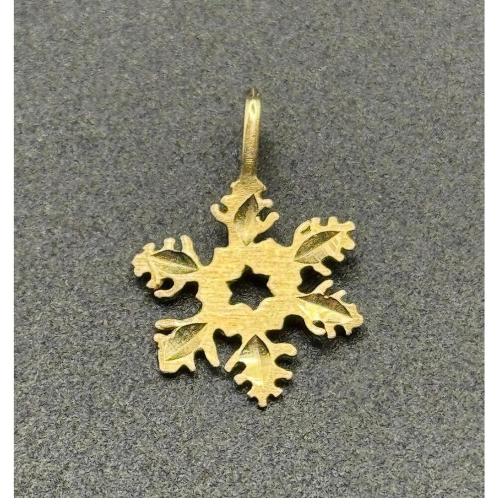 14K Yellow Gold Snowflake Charm Pendant - Picture 2 of 6